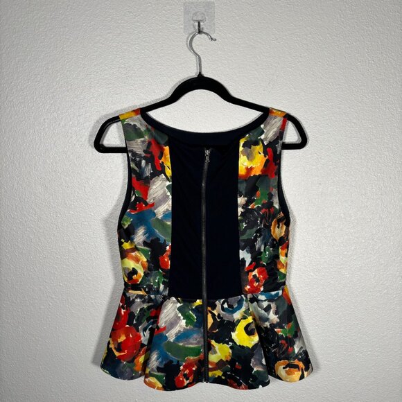 Alice + Oliva Womens Multicolor Brush Stroke Sleeveless Lined Peplum Top Size 4 - Picture 3 of 10